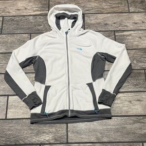 The North Face women’s large fleece White and Gray Hooded Jacket